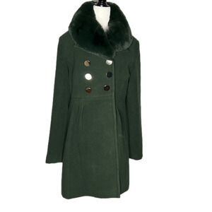 One Minute Fashion Green Retro Coat with Faux Fur Collar